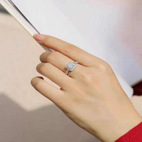 Certified 1ct. t.w. Moissanite Diamond Square Halo Wedding Engagement Ring NEW - Picture 4 of 11